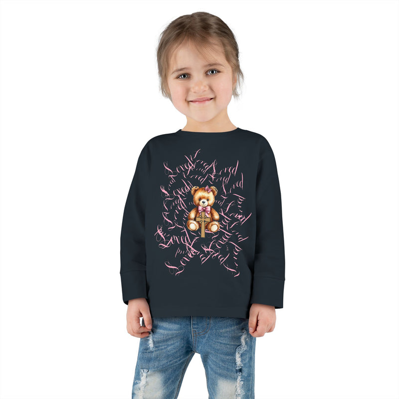 Toddler Tee — "Loved" Cute Teddy Bear Cross Design Long Sleeve
