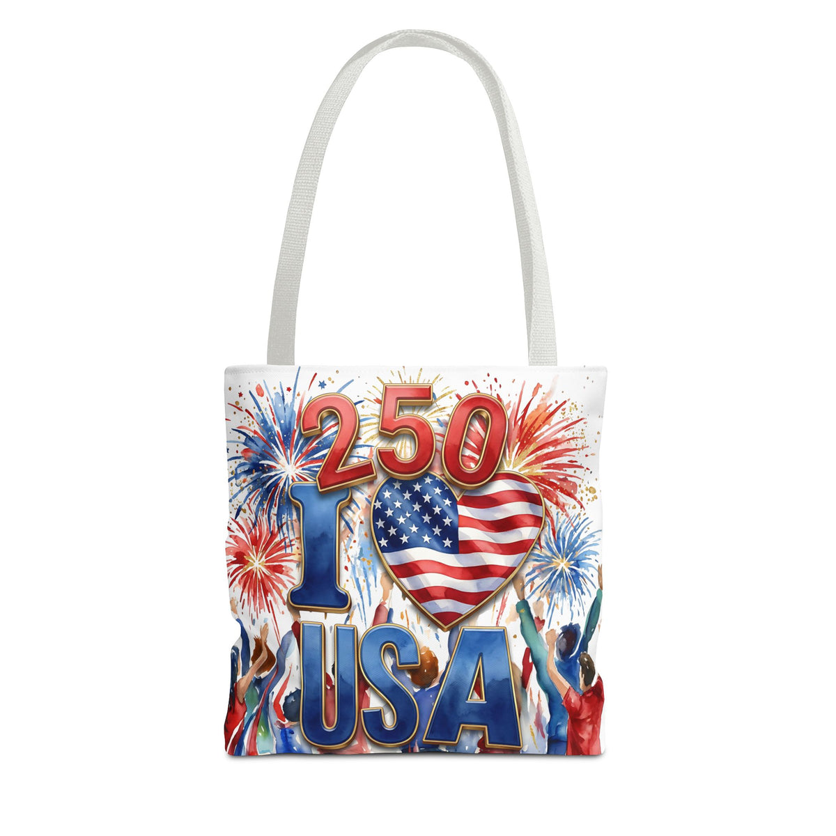USA 250 Celebration Tote Bag — I Love USA Fireworks Patriotic Shopper