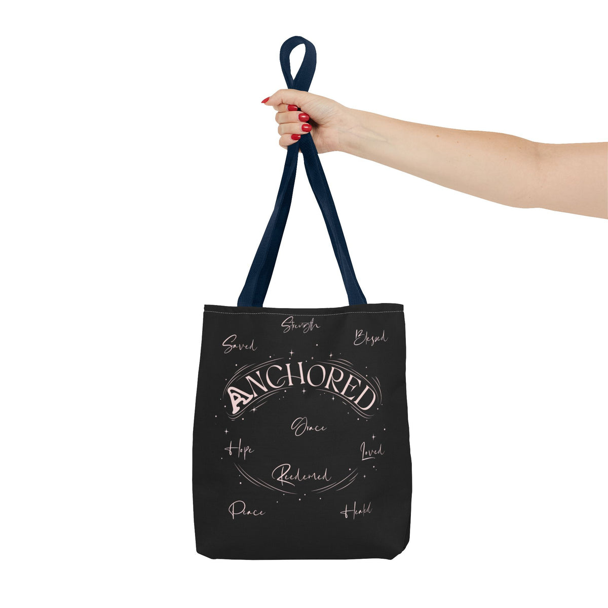 Anchored Inspirational Tote Bag — 'Anchored' Script Design