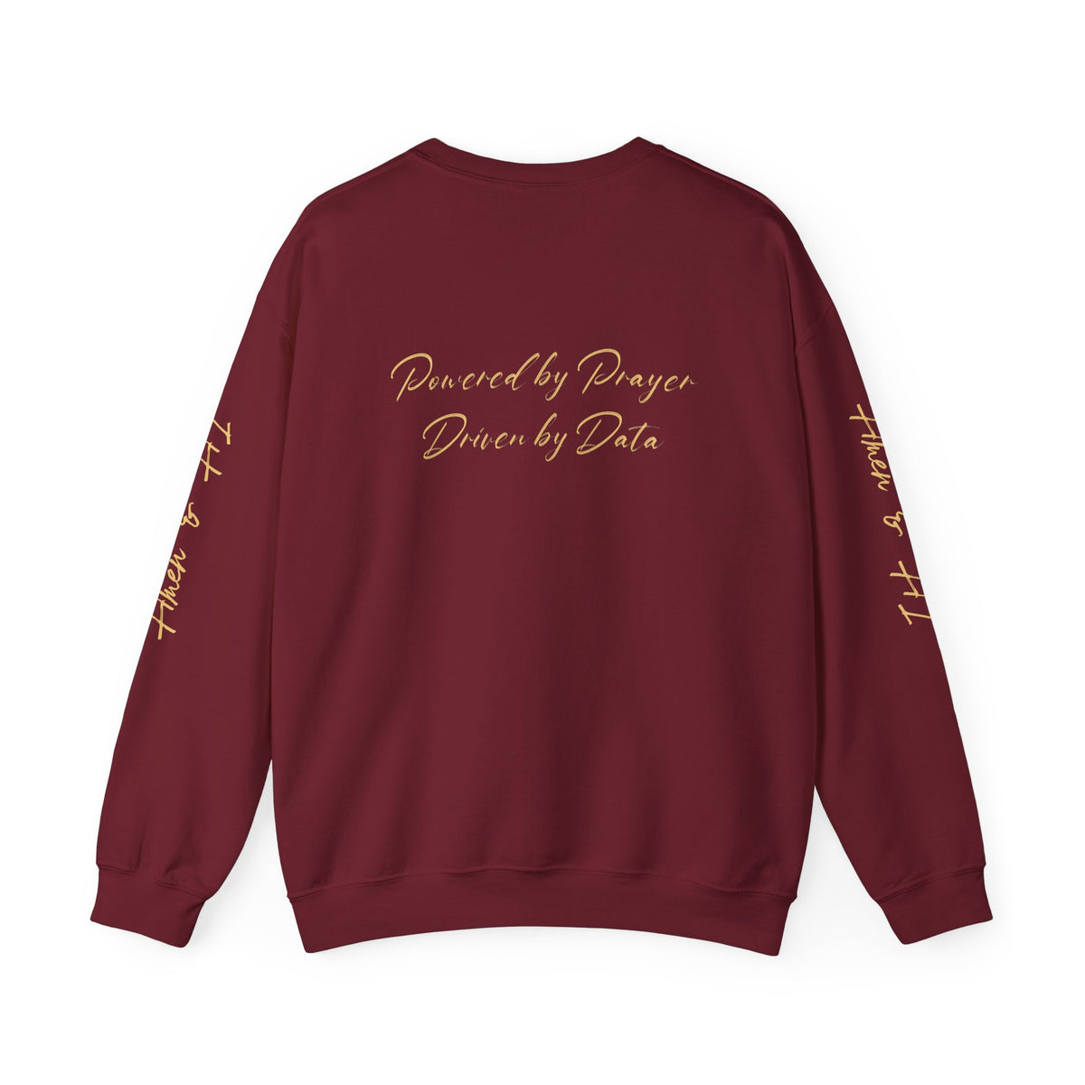 Christian AI Crewneck Sweatshirt - "Amen & AI" Gold Script, "Powered by Prayer, Driven by Data"