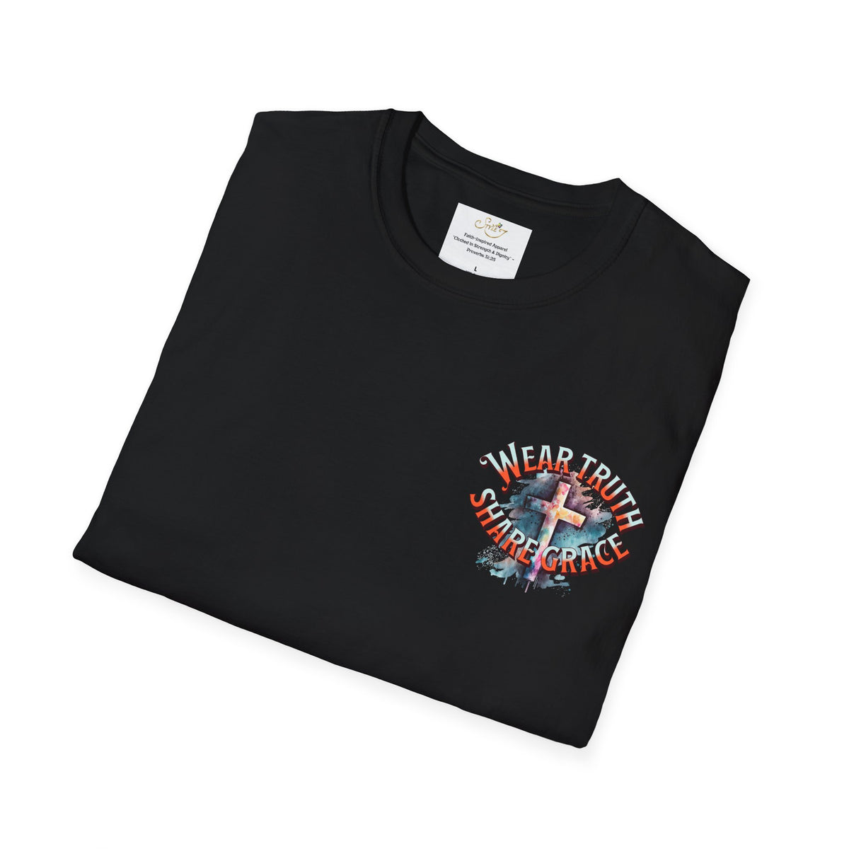 Christian Cross T‑Shirt — "Wear Truth Share Grace" Front & "Blessed" Back