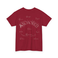 Anchored Faith T-Shirt — "Anchored" Calligraphy with Faith, Hope & Grace