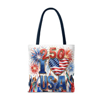 USA 250 Celebration Tote Bag — I Love USA Fireworks Patriotic Shopper