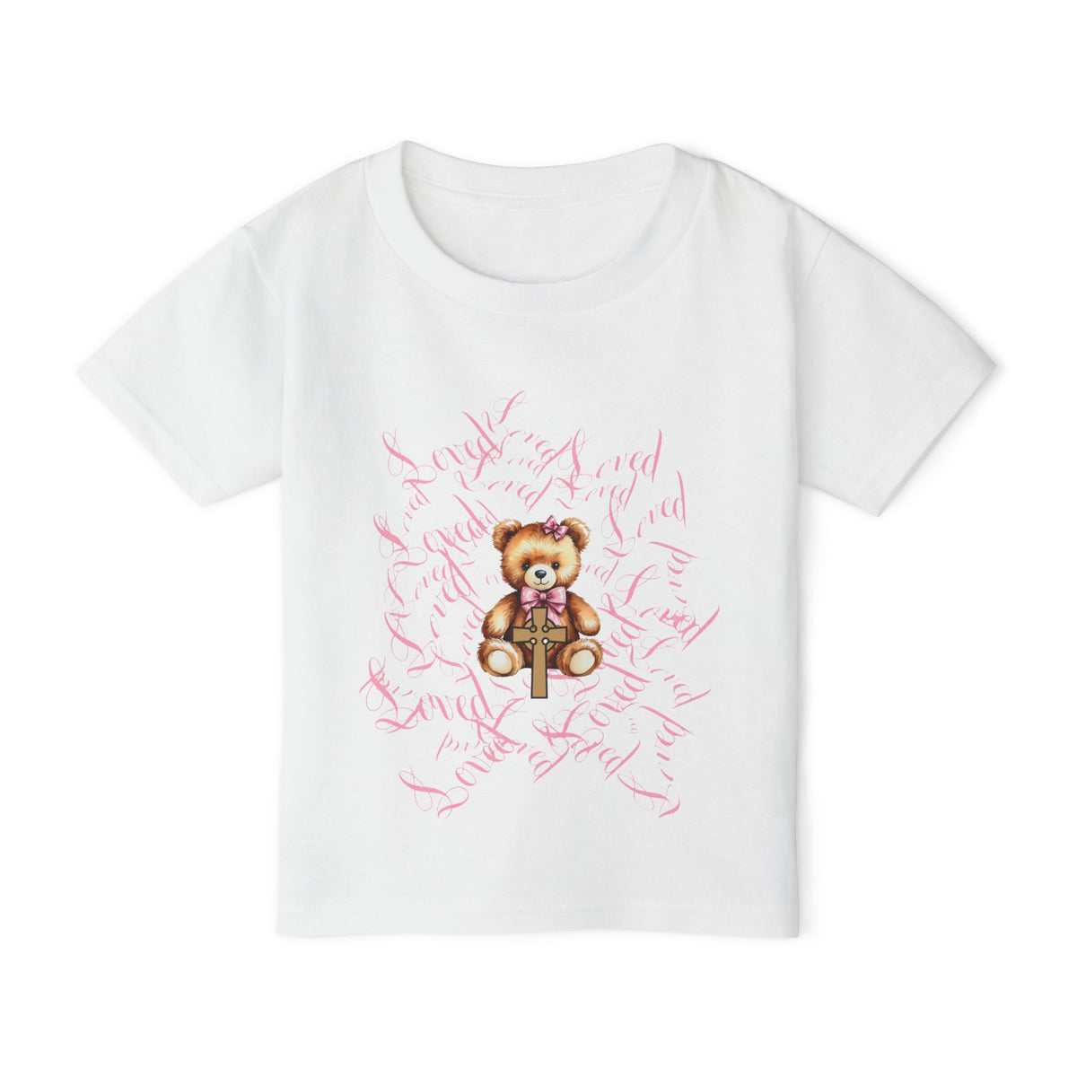 Toddler T‑Shirt — Cute Teddy Bear Cross Design with Pink Script