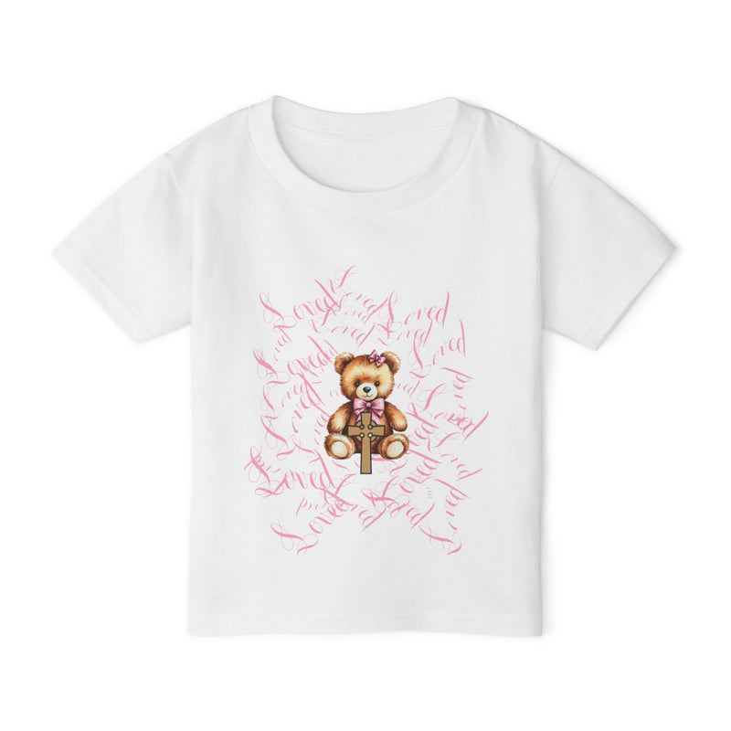 Toddler T‑Shirt — Cute Teddy Bear Cross Design with Pink Script