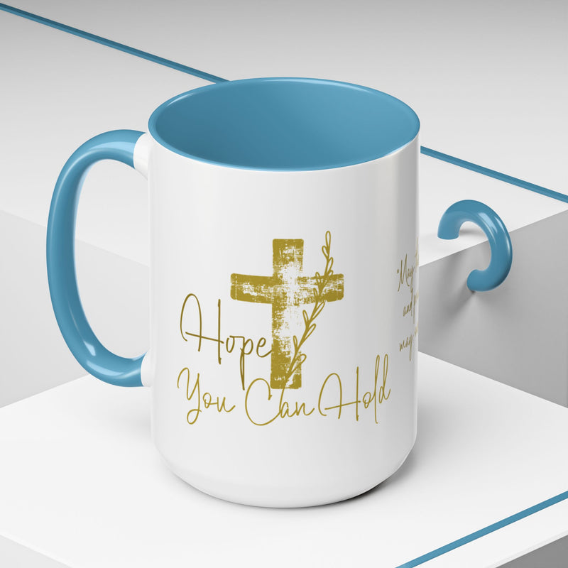 Christian Scripture Coffee Mug – Romans 15:13 Gold Calligraphy Accent Mug (11/15oz)