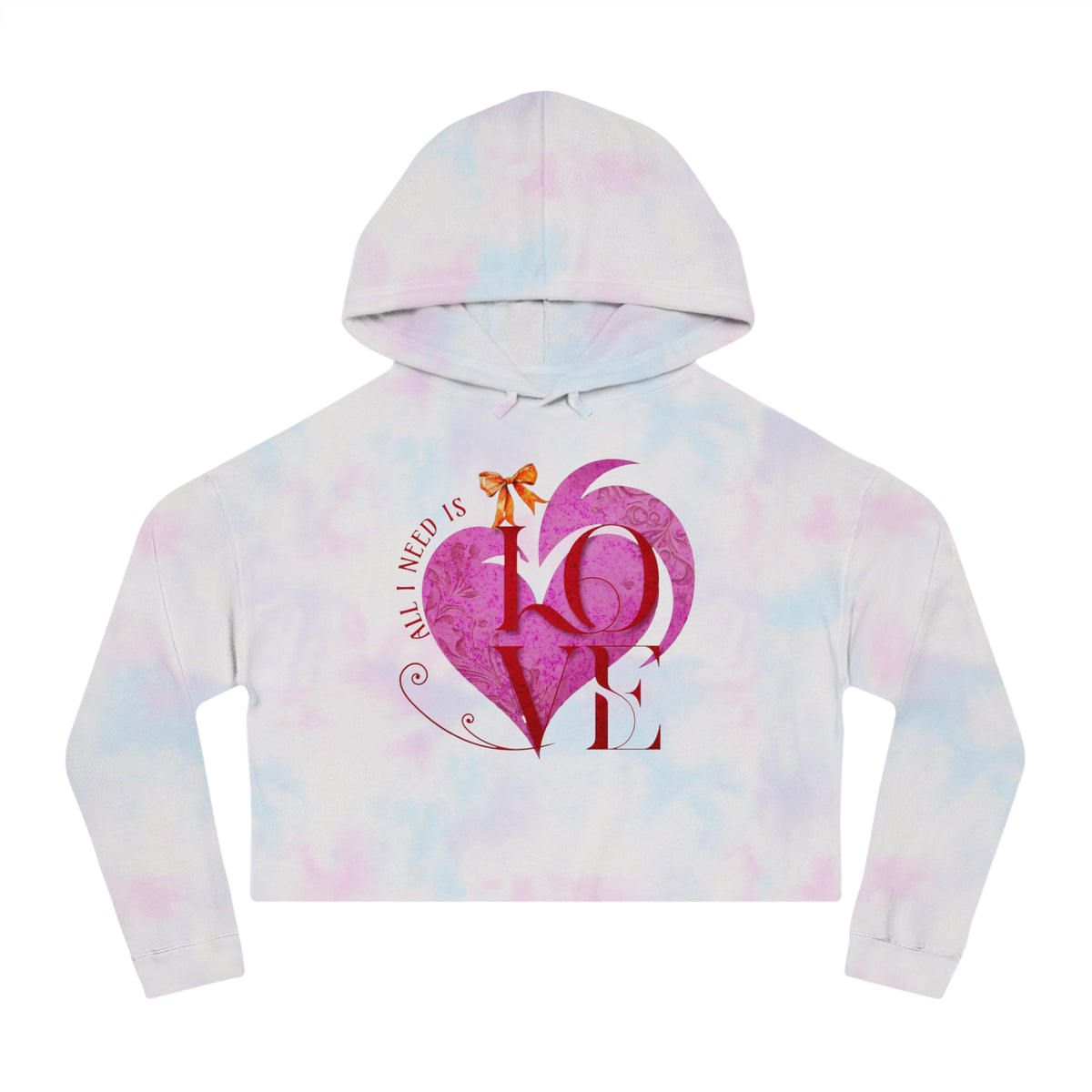 Love Heart Cropped Hoodie — "All I Need Is Love" Women's Valentine Sweatshirt