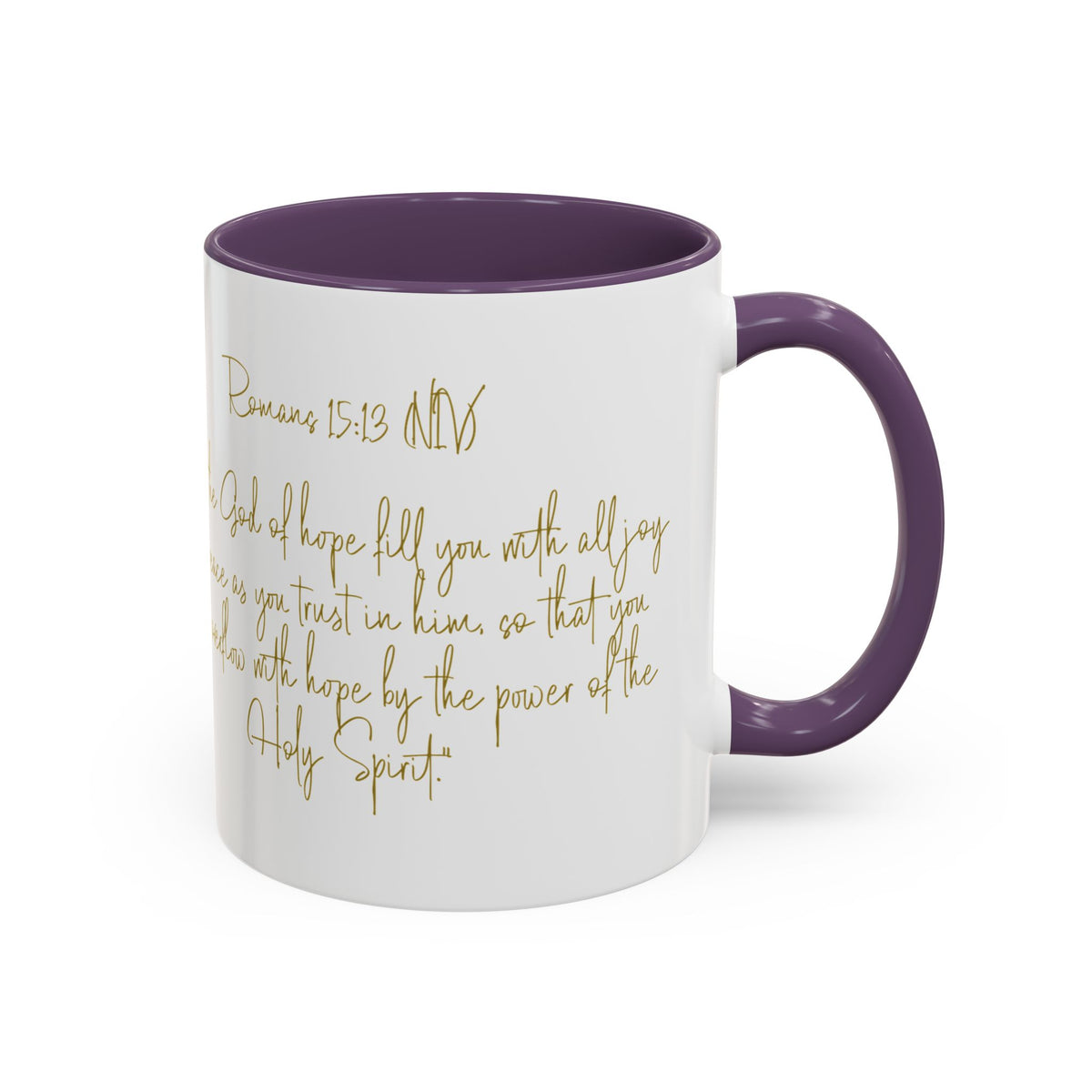 Christian Scripture Coffee Mug – Romans 15:13 Gold Calligraphy Accent Mug (11/15oz)