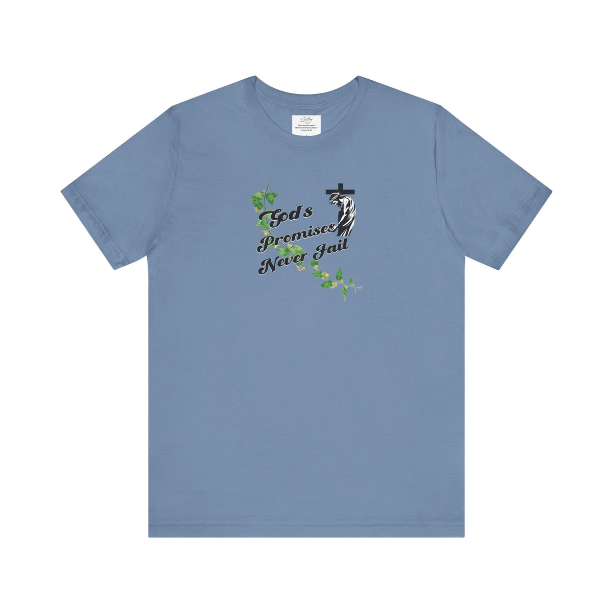 Faith T-Shirt — "God's Promises Never Fail" Christian Tee with Cross & Olive Branch Design