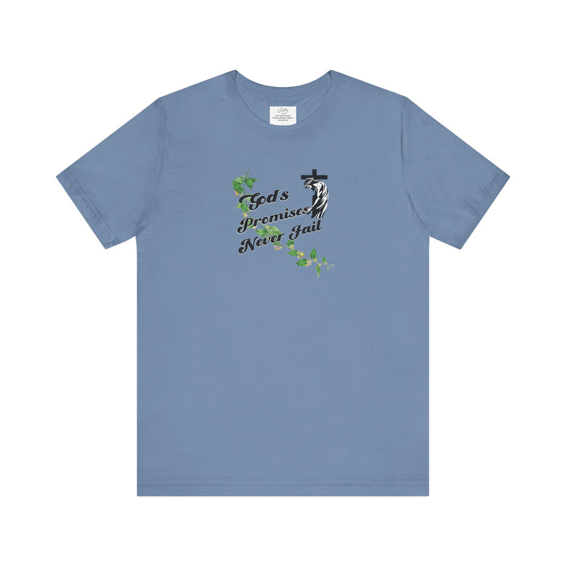Faith T-Shirt — "God's Promises Never Fail" Christian Tee with Cross & Olive Branch Design