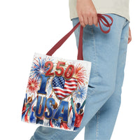 USA 250 Celebration Tote Bag — I Love USA Fireworks Patriotic Shopper