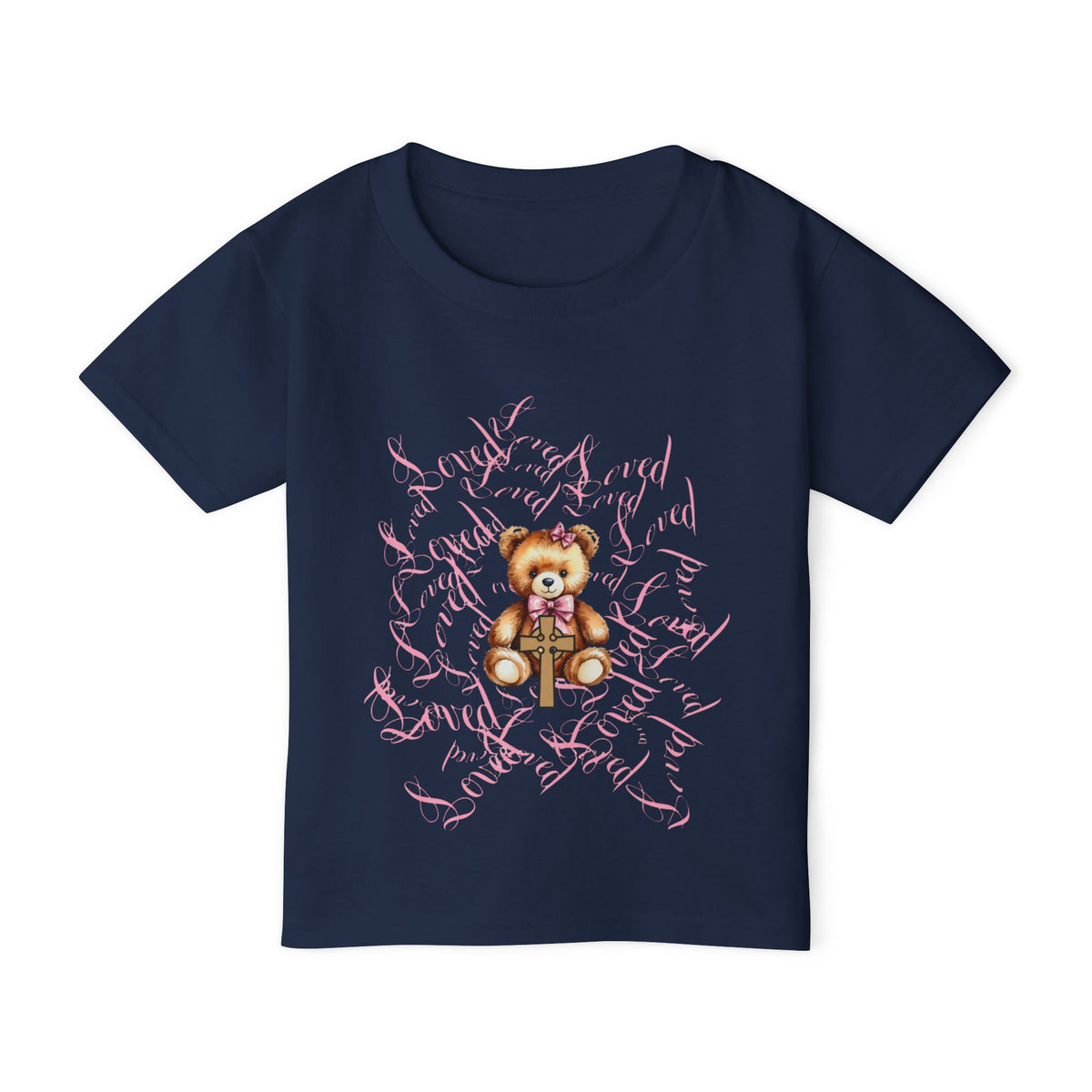 Toddler T‑Shirt — Cute Teddy Bear Cross Design with Pink Script