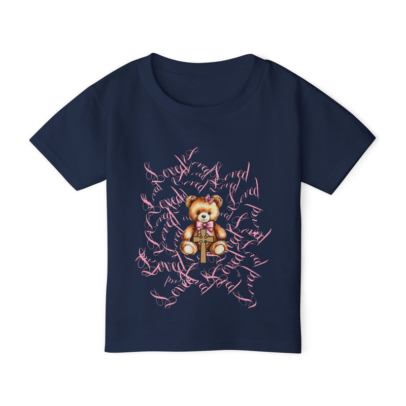 Toddler T‑Shirt — Cute Teddy Bear Cross Design with Pink Script