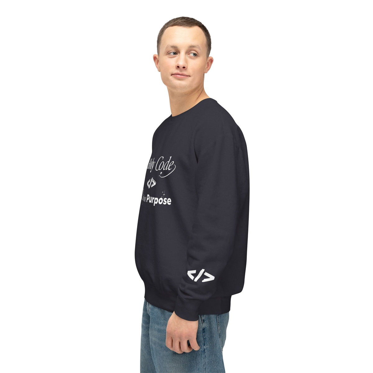 Holy Code Crewneck Sweatshirt — "Divine Purpose" Programmer Graphic