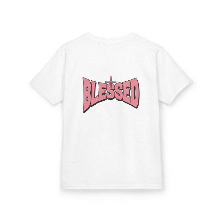 Kids Tee — "Prayer & Play" Cute Christian Shirt (Blessed Back Design)