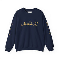Christian AI Crewneck Sweatshirt - "Amen & AI" Gold Script, "Powered by Prayer, Driven by Data"