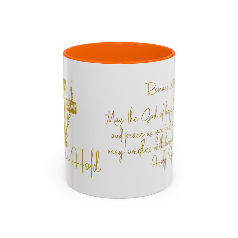 Christian Scripture Coffee Mug – Romans 15:13 Gold Calligraphy Accent Mug (11/15oz)