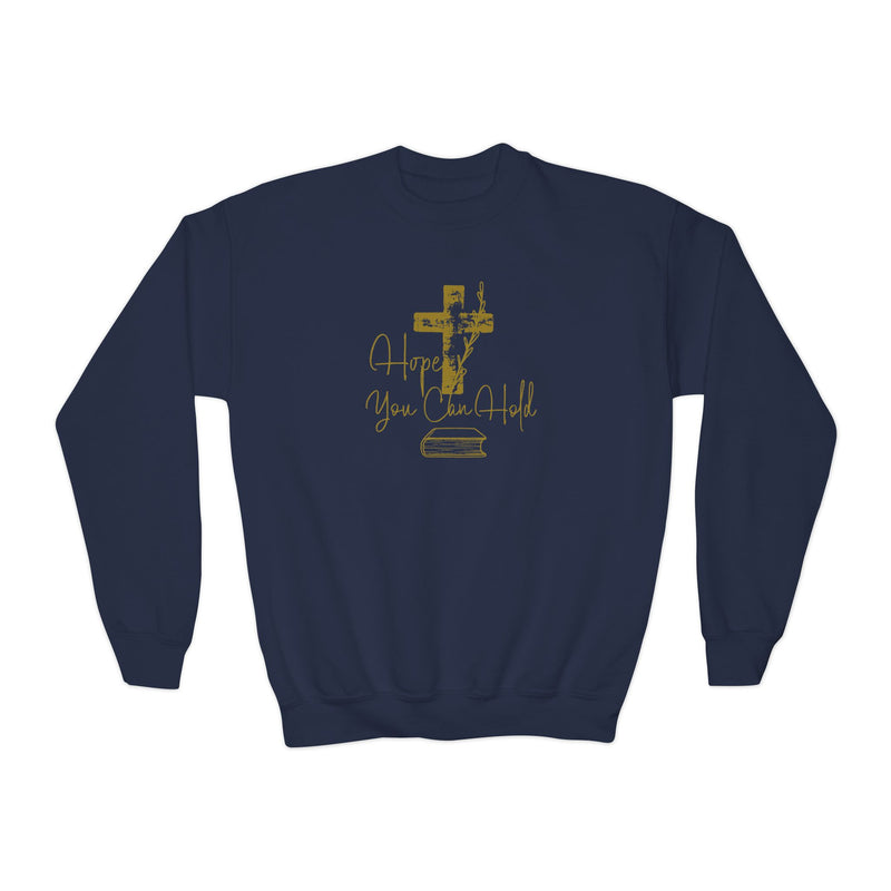 Youth Crewneck Sweatshirt - Gold Glitter Cross “Hope You Can Hold” Christian Tee