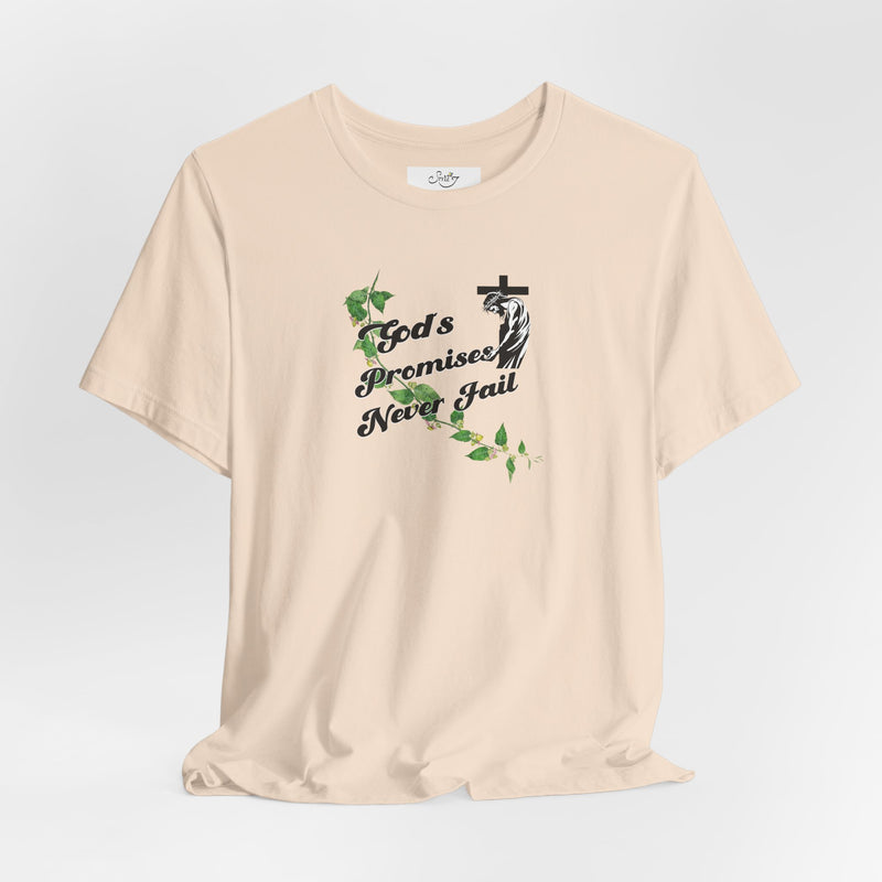 Faith T-Shirt — "God's Promises Never Fail" Christian Tee with Cross & Olive Branch Design