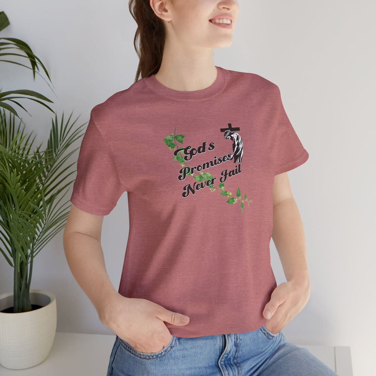 Faith T-Shirt — "God's Promises Never Fail" Christian Tee with Cross & Olive Branch Design