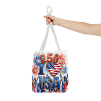 USA 250 Celebration Tote Bag — I Love USA Fireworks Patriotic Shopper