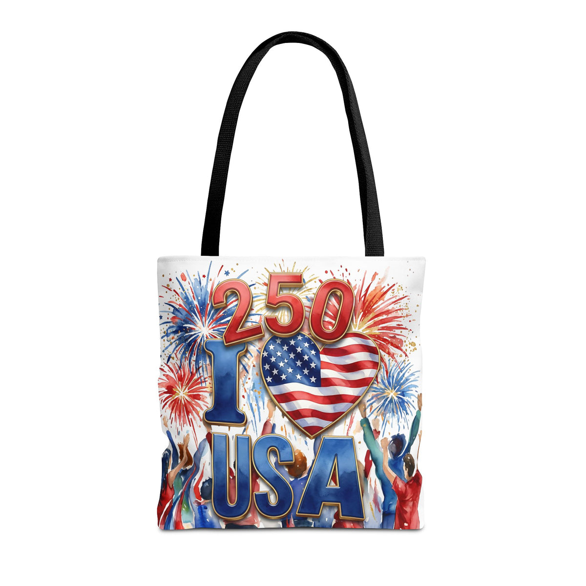 USA 250 Celebration Tote Bag — I Love USA Fireworks Patriotic Shopper