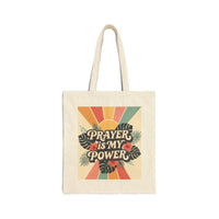 Prayer Is My Power Canvas Tote — Retro Sunburst Faith Tote Bag