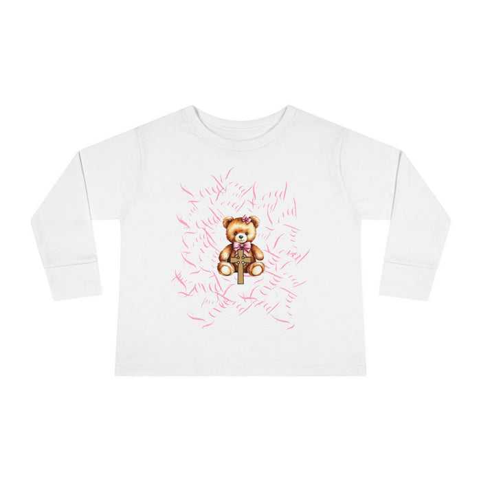 Toddler Tee — "Loved" Cute Teddy Bear Cross Design Long Sleeve