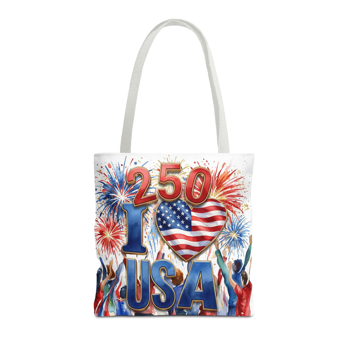 USA 250 Celebration Tote Bag — I Love USA Fireworks Patriotic Shopper