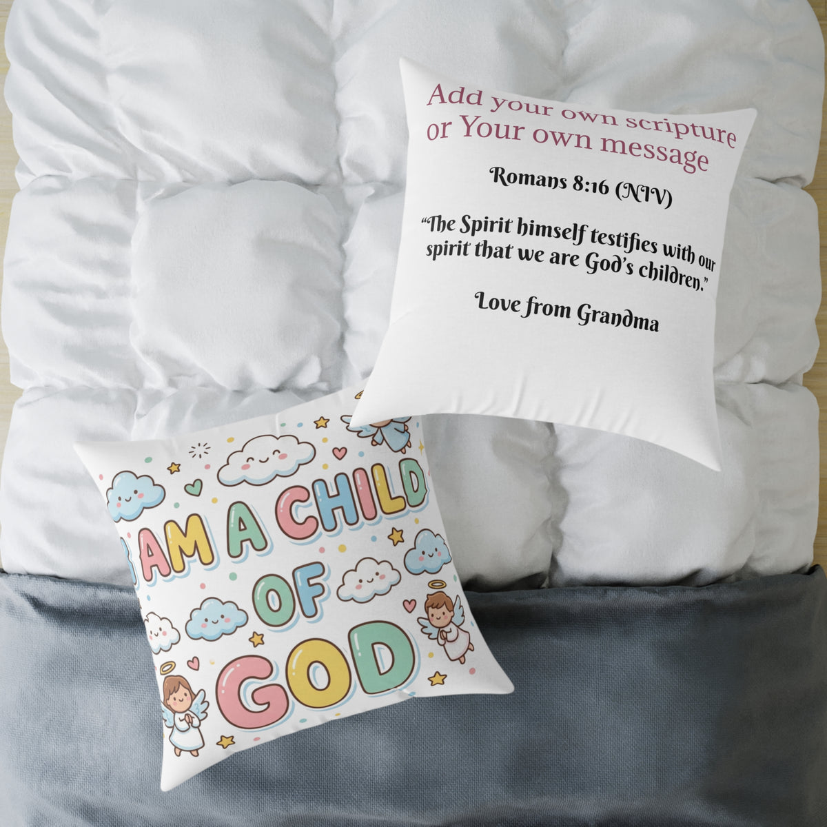 I Am a Child of God Pillow Light Color — Personalized Kids' Faith Decorative Throw Pillow