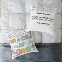 I Am a Child of God Pillow Light Color — Personalized Kids' Faith Decorative Throw Pillow