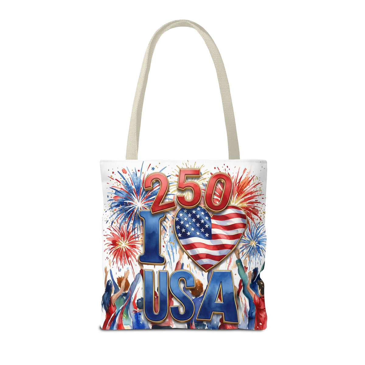 USA 250 Celebration Tote Bag — I Love USA Fireworks Patriotic Shopper