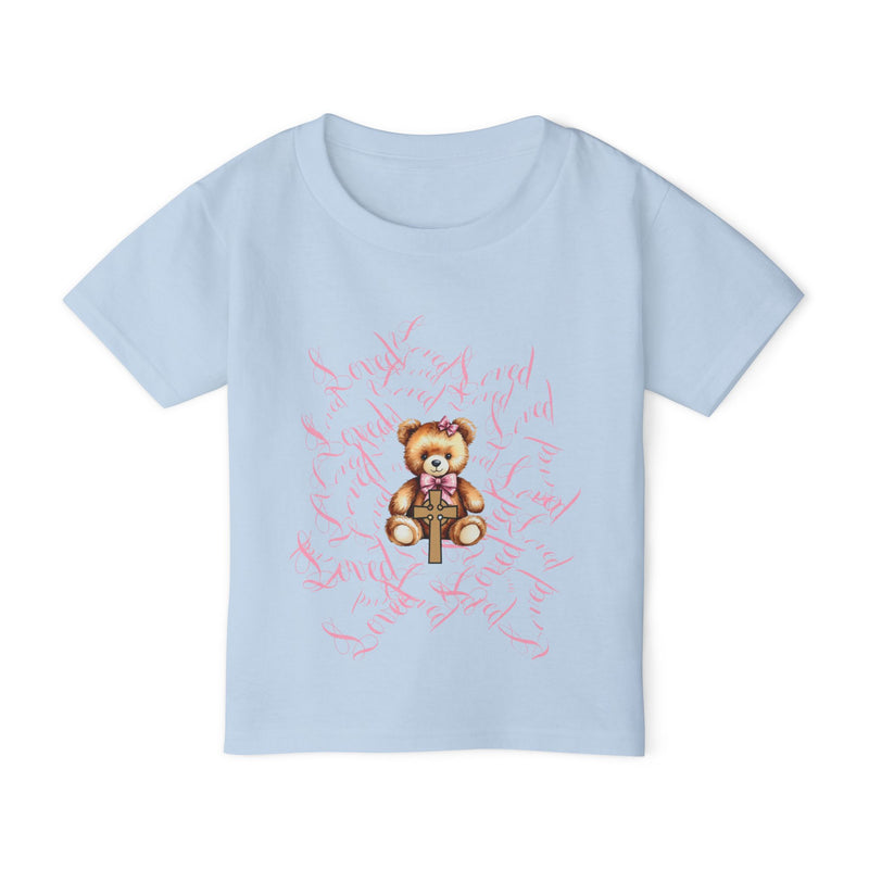 Toddler T‑Shirt — Cute Teddy Bear Cross Design with Pink Script