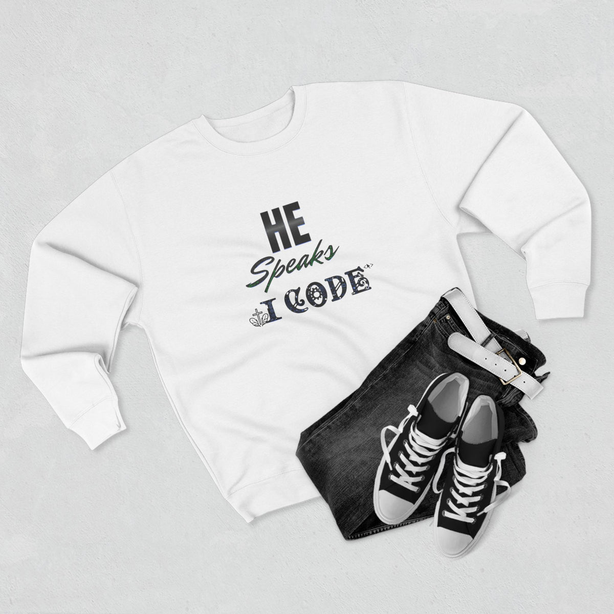 He Speaks I Code Sweatshirt — Programmer Pride Crewneck