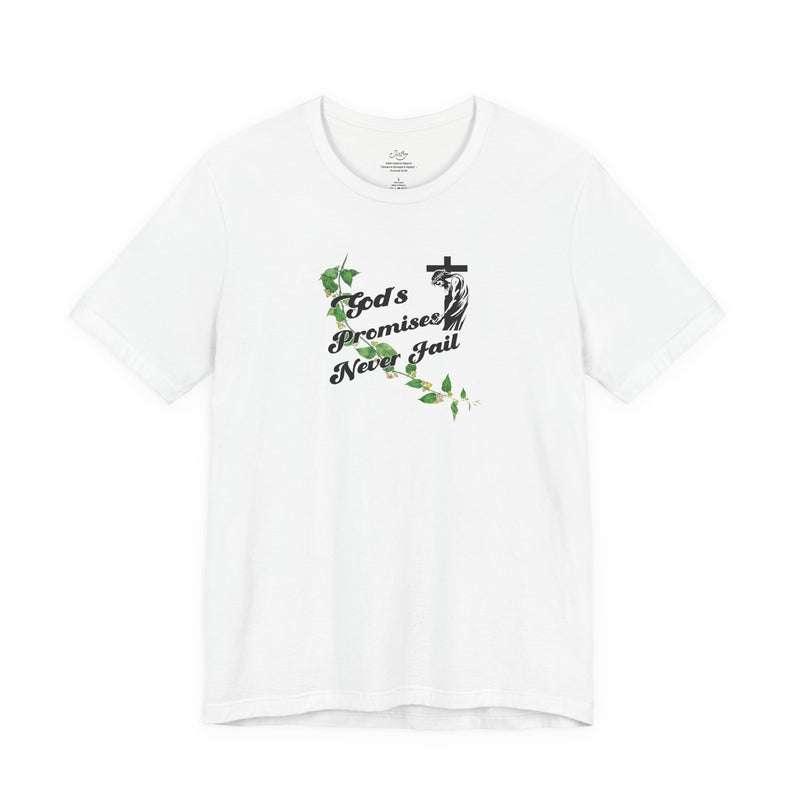 Faith T-Shirt — "God's Promises Never Fail" Christian Tee with Cross & Olive Branch Design