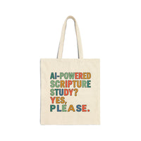 AI-Powered Scripture Study Tote Bag — Funny Retro Typography Cotton Canvas Shoulder Tote