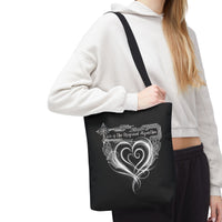 Black Heart Art Tote — "Love is the Original Algorithm" All-Over Print Tote Bag