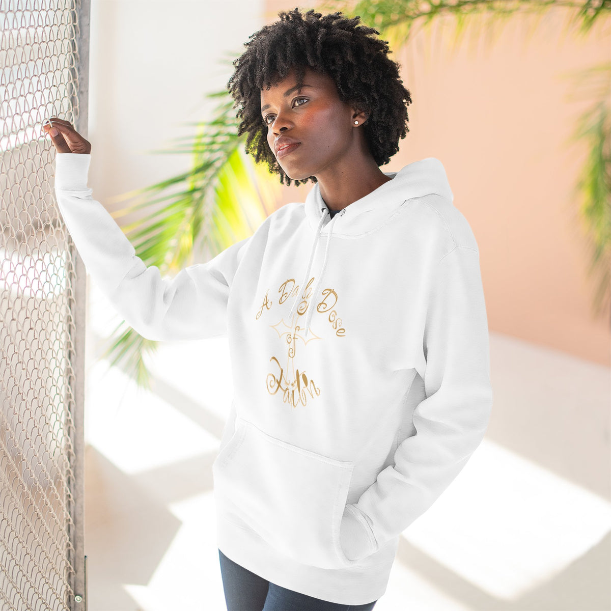 Faith Script Hoodie — "A Daily Dose of Faith" Gold Script Fleece Hoodie