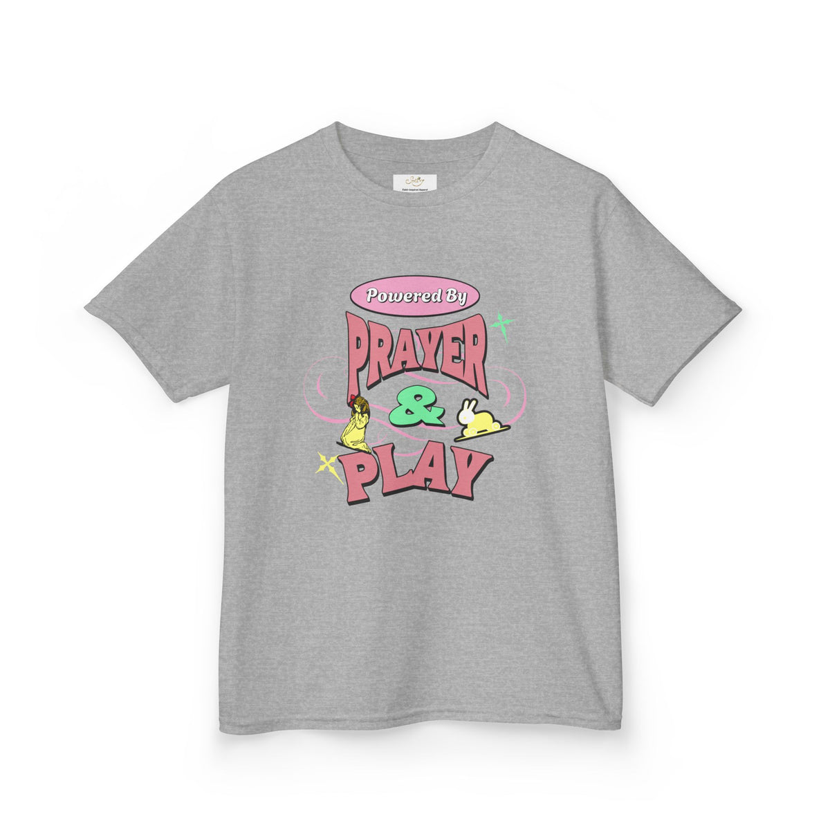 Kids Tee — "Prayer & Play" Cute Christian Shirt (Blessed Back Design)