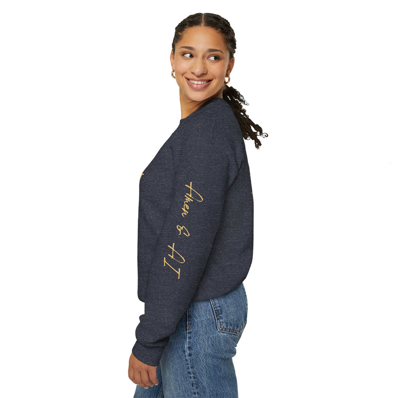 Christian AI Crewneck Sweatshirt - "Amen & AI" Gold Script, "Powered by Prayer, Driven by Data"