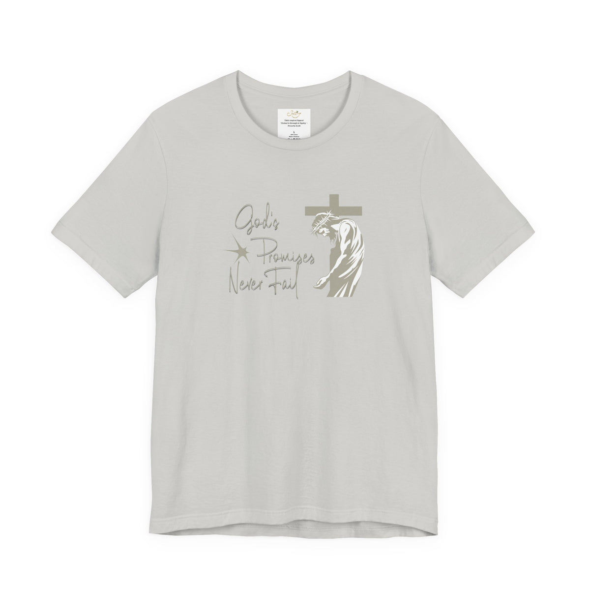 Faith T-Shirt — "God's Promises Never Fail" Christian Tee with Cross & Olive Branch Design