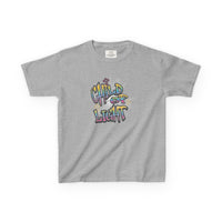Kids 'Child of Light' Graphic Tee — Colorful Hand-Lettered 'Cherished' Back Design