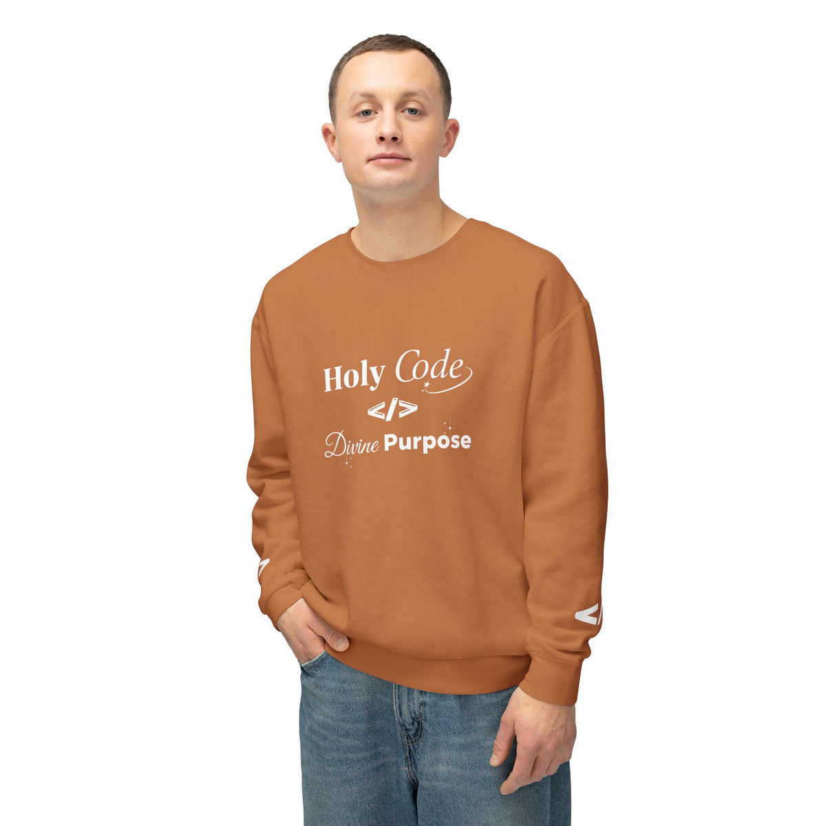 Holy Code Crewneck Sweatshirt — "Divine Purpose" Programmer Graphic