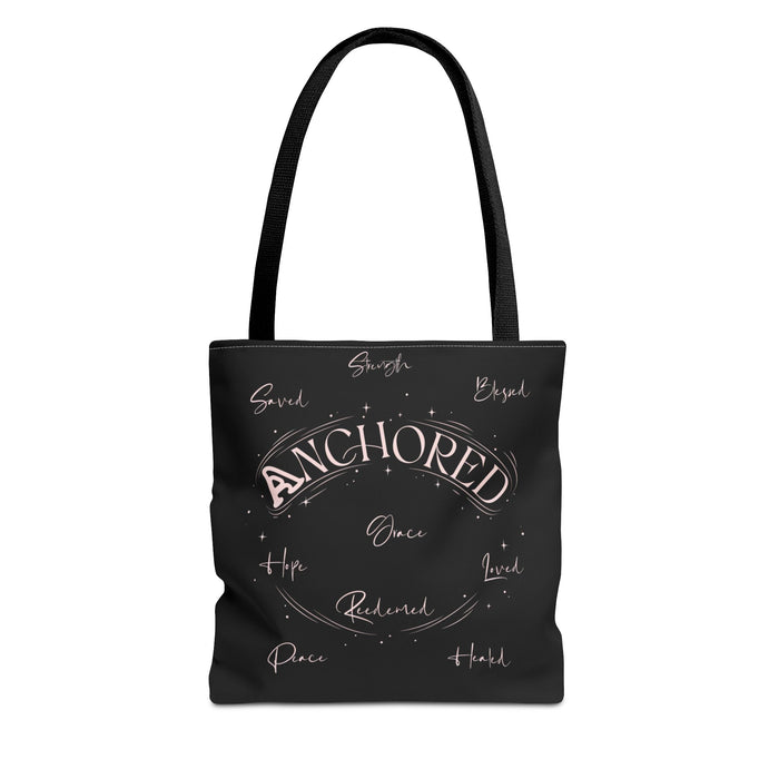 Anchored Inspirational Tote Bag — 'Anchored' Script Design