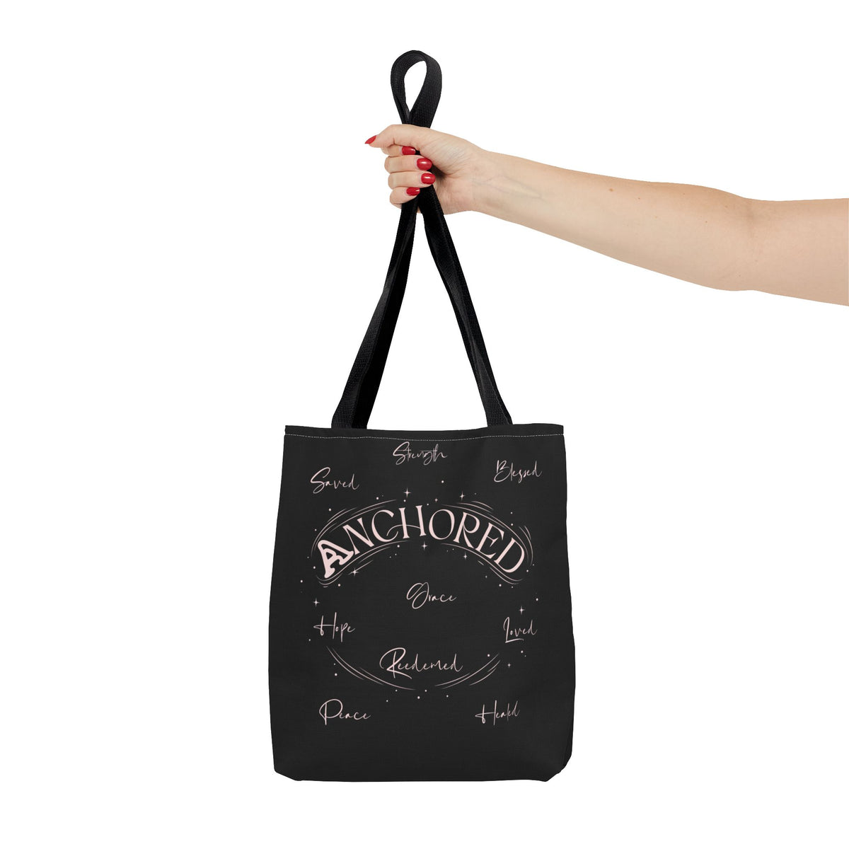 Anchored Inspirational Tote Bag — 'Anchored' Script Design