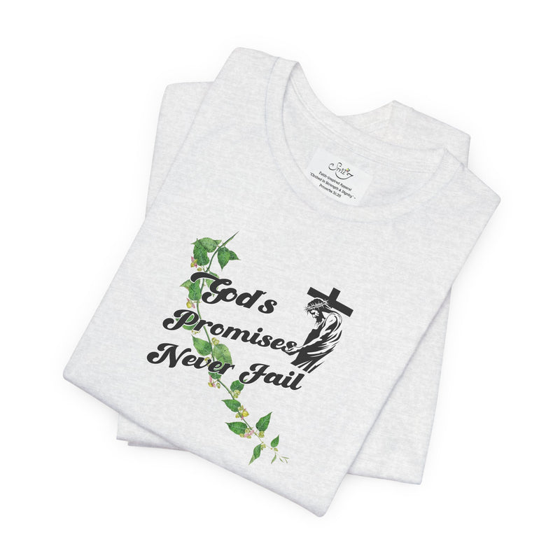 Faith T-Shirt — "God's Promises Never Fail" Christian Tee with Cross & Olive Branch Design