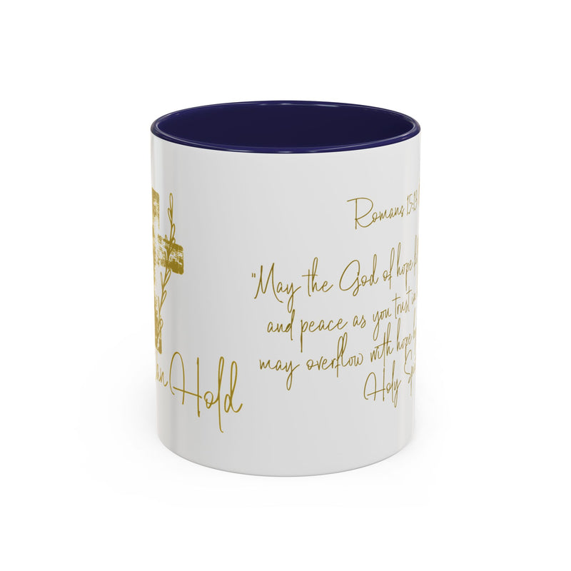 Christian Scripture Coffee Mug – Romans 15:13 Gold Calligraphy Accent Mug (11/15oz)
