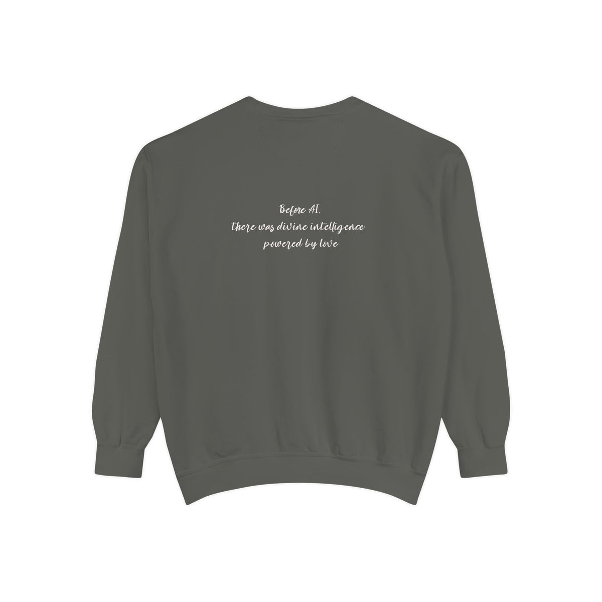 Faith Cross Sweatshirt — "Love is the Original Algorithm" Christian Crewneck