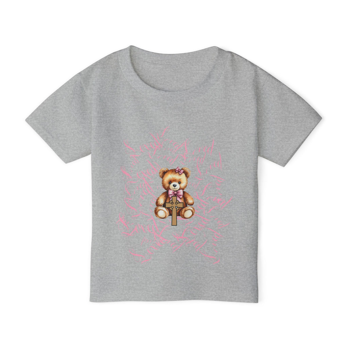 Toddler T‑Shirt — Cute Teddy Bear Cross Design with Pink Script