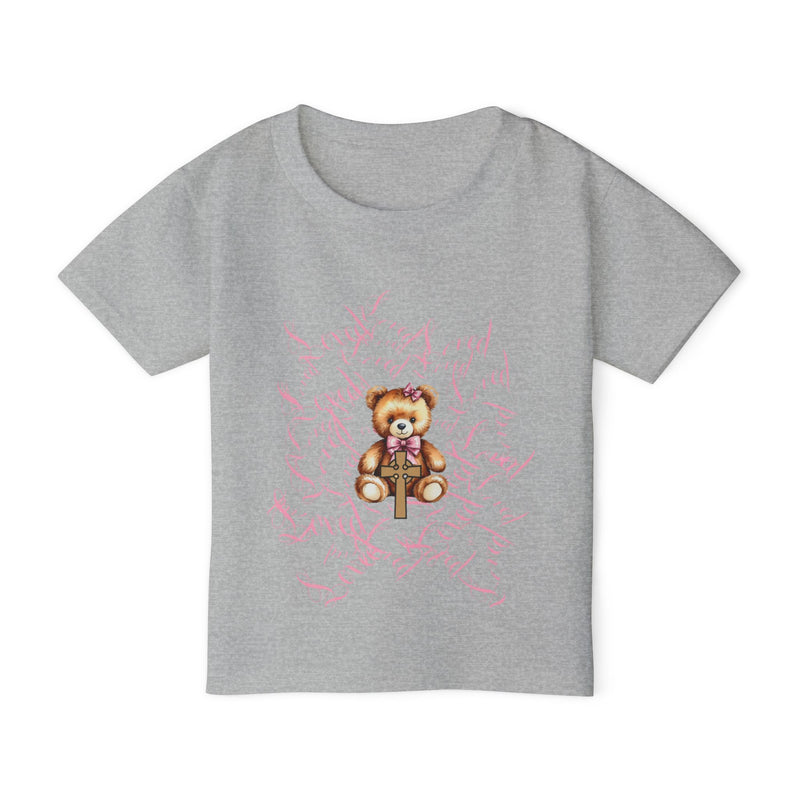 Toddler T‑Shirt — Cute Teddy Bear Cross Design with Pink Script